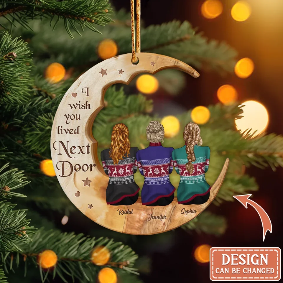 Personalized Friends Moon Wooden Ornament - Up to 7 People - Gift Idea For Friends/Besties - Soul Sisters