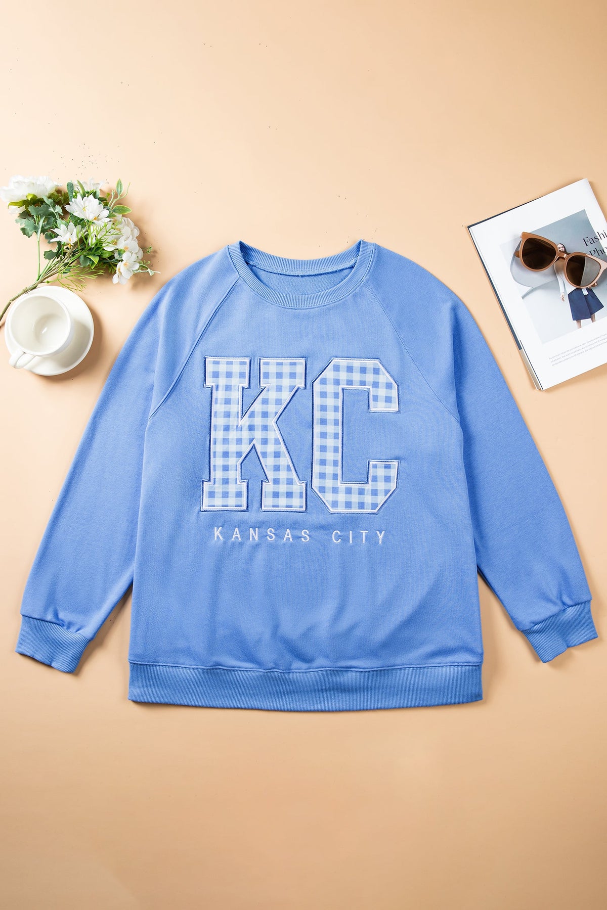 Plus Size Kansas City Gingham Letter Print Sweatshirt