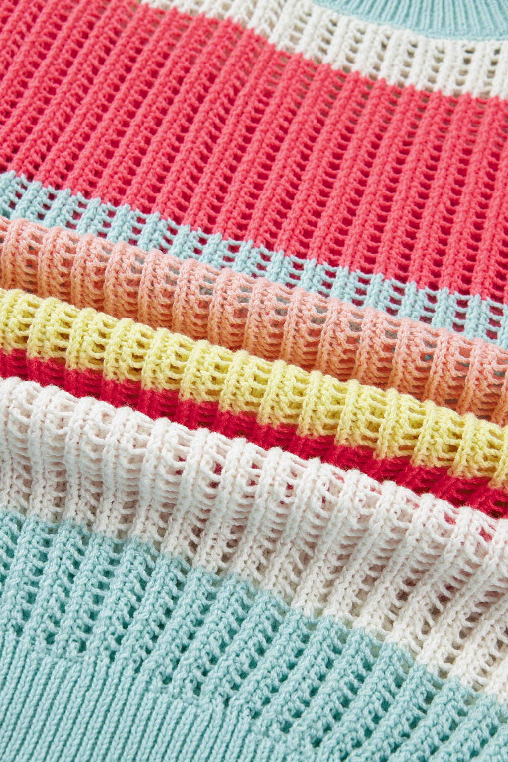 Stripe Colorblock Hollow-Out Short Sleeve Sweater