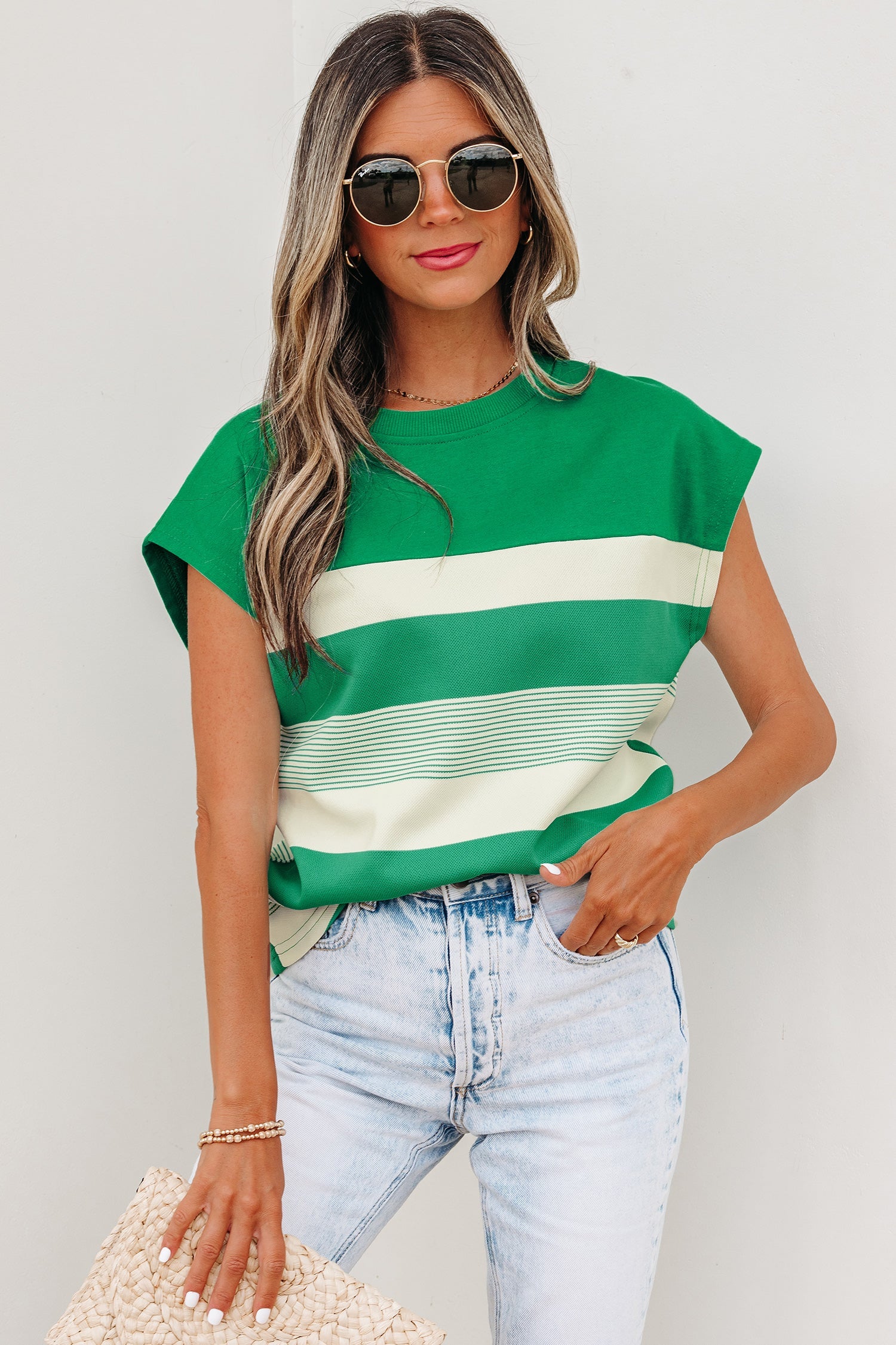 Galilea Cap Sleeve T Shirt – Striped Color Block Knit Top