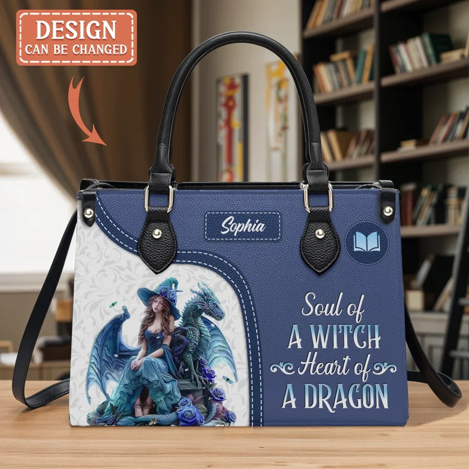 Personalized Witch Dragon PU Leather Handbag With Long Straps - Mother's Day/Birthday Gift Idea - Soul Of A Witch Heart Of A Dragon