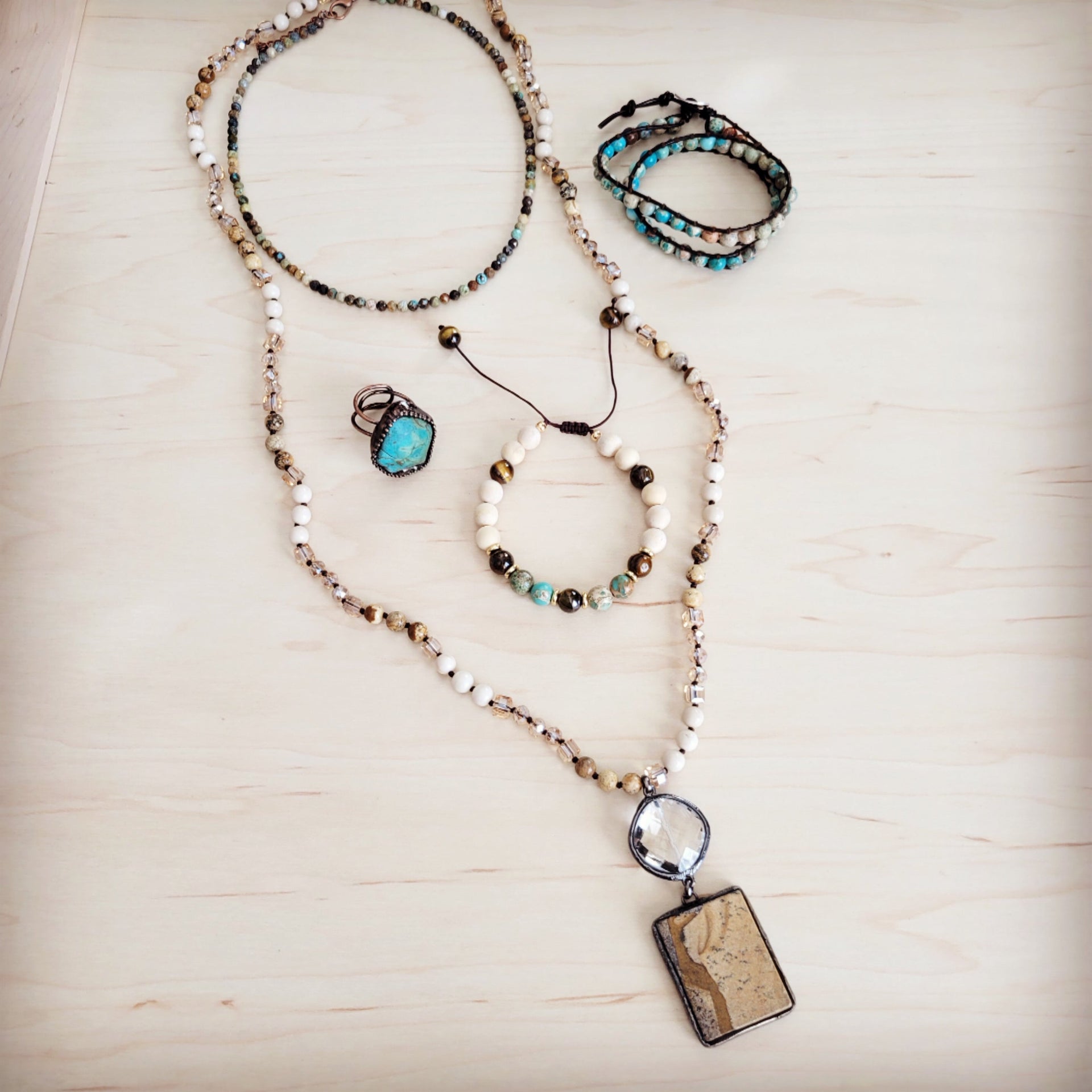 Picture Jasper and Crystal Beaded Long Pendant Necklace - Image 4