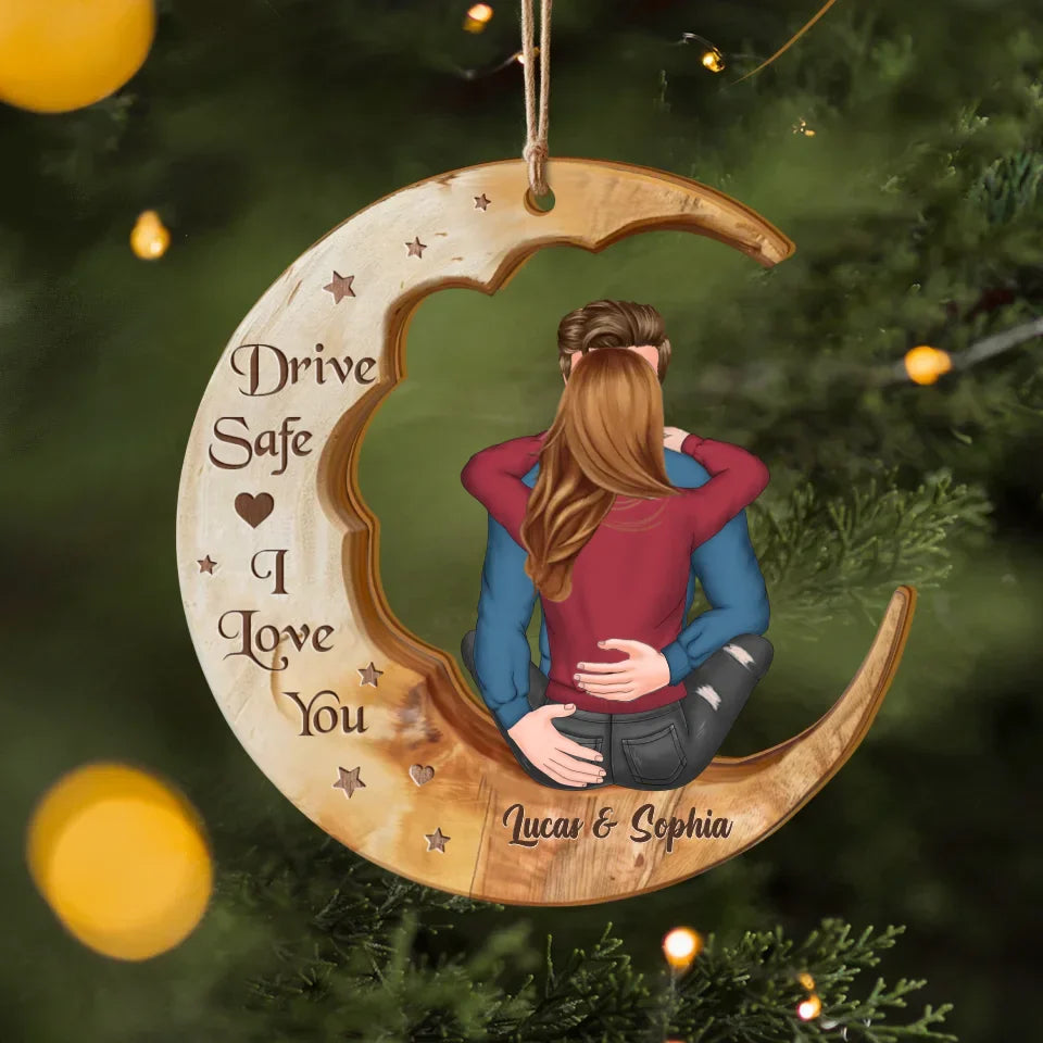 Personalized Couple Wooden Car Ornament - Gift Idea To Husband/Couple - Drive Safe I Love You