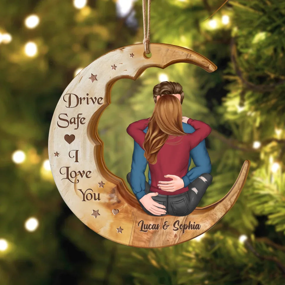 Personalized Couple Wooden Car Ornament - Gift Idea To Husband/Couple - Drive Safe I Love You