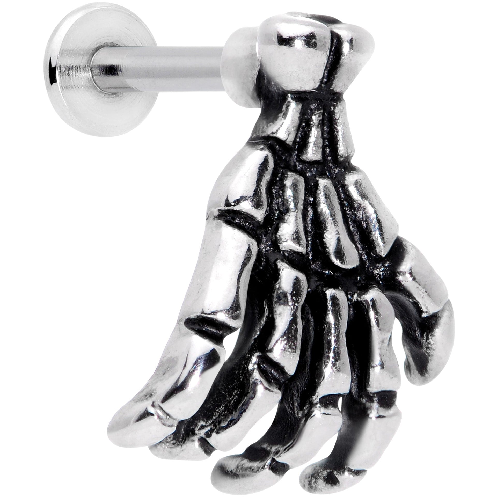 16G 1/4 Spooky Skeleton Hand Halloween Labret Monroe Tragus