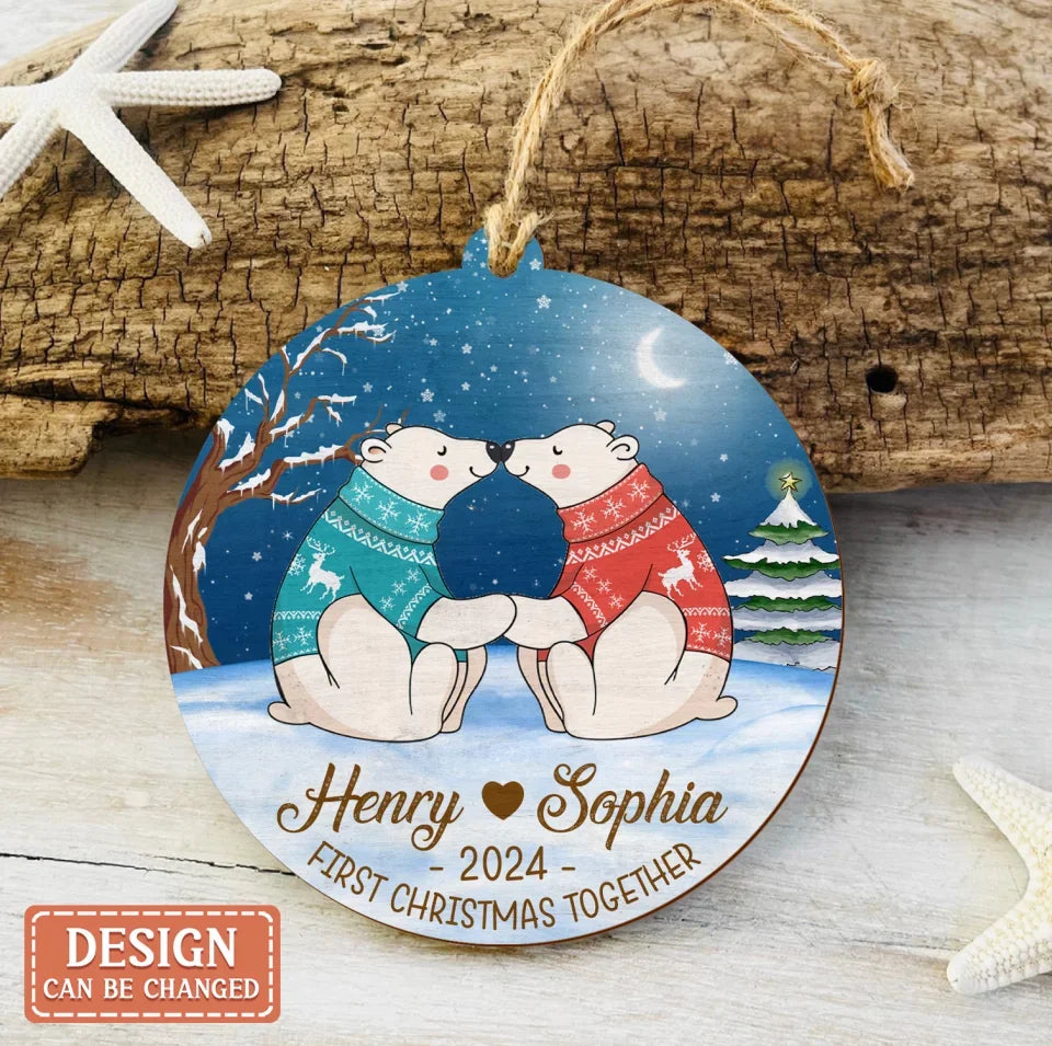 Personalized Family Bear Wooden Ornament - Christmas Gift Idea For Family/Parents With Kids - First Christmas Together