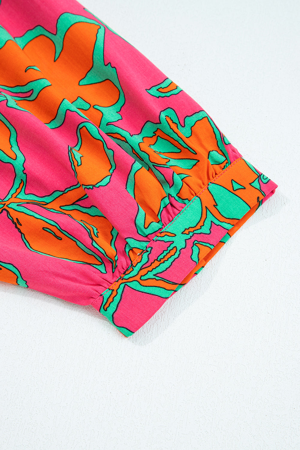 Blue Floral Print Batwing Sleeve Buttoned Shirt