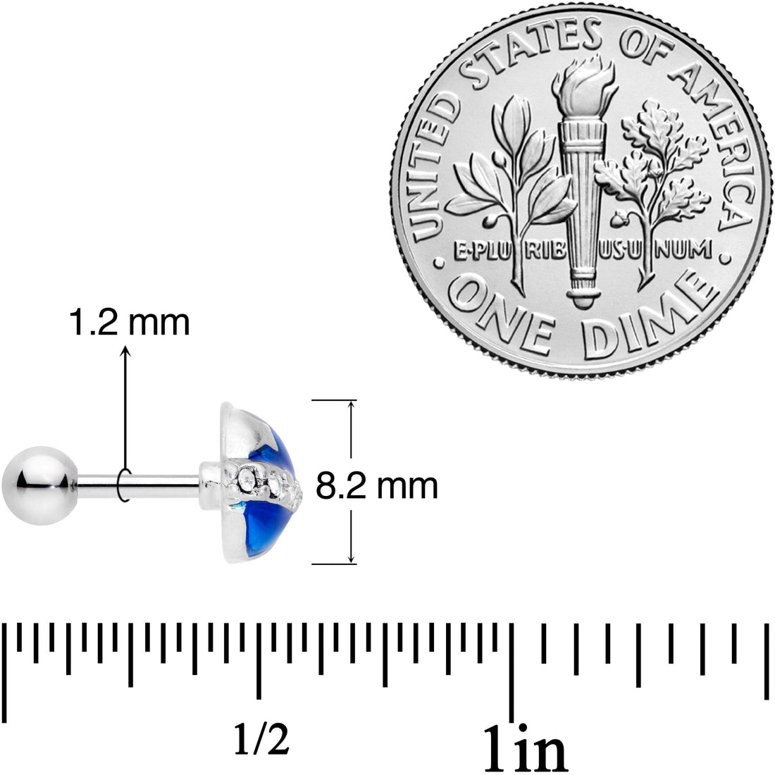 16G 1/4 Clear Gem Blue Planet Saturn Cartilage Tragus Earring