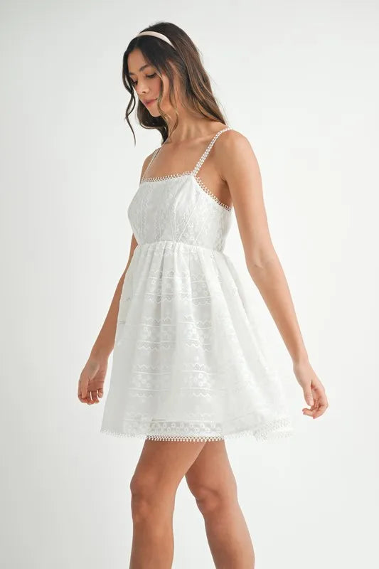 White Eyelet Lace Babydoll Mini Cami Dress