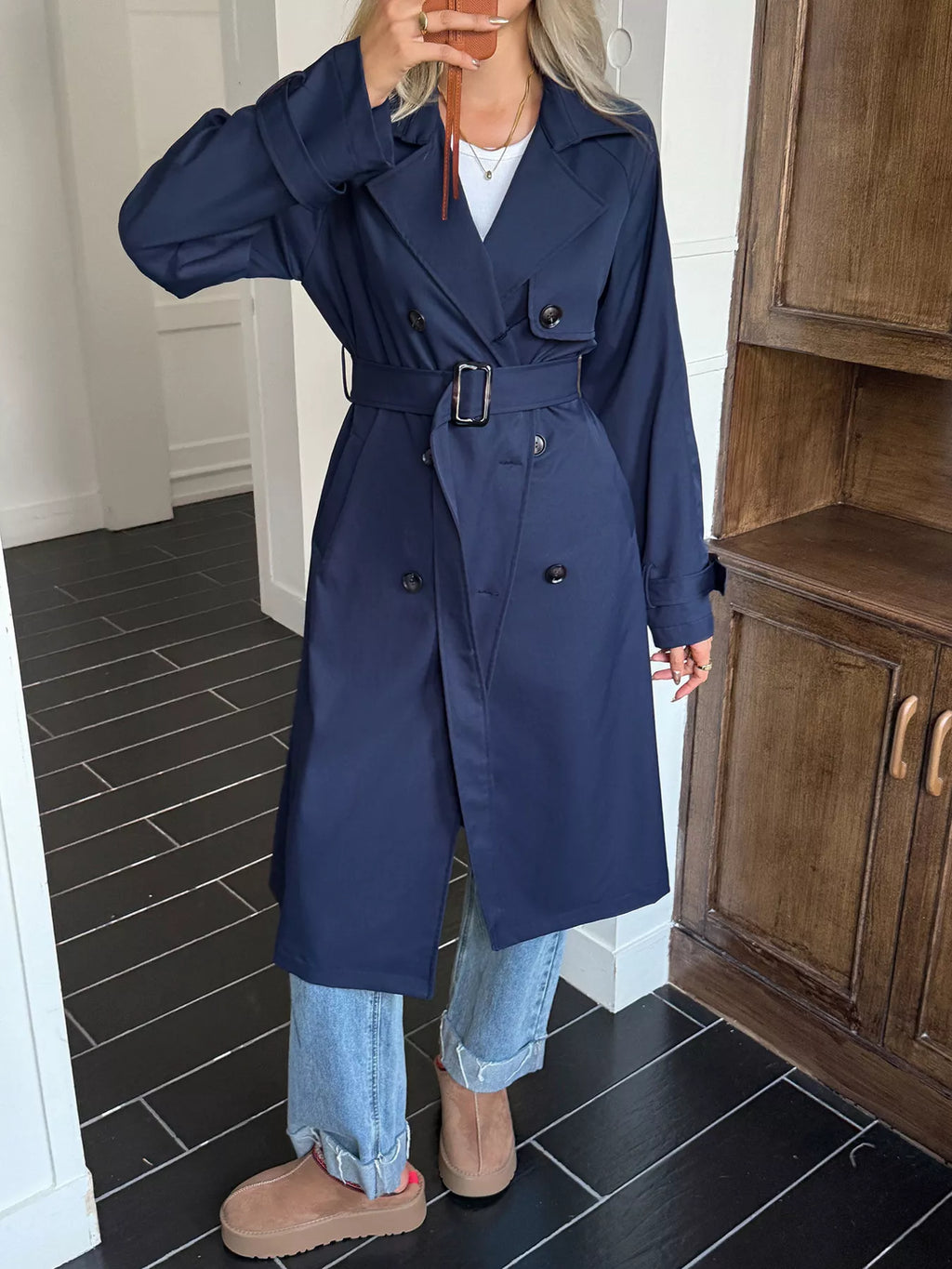 Double-Breasted Belted Trench Coat