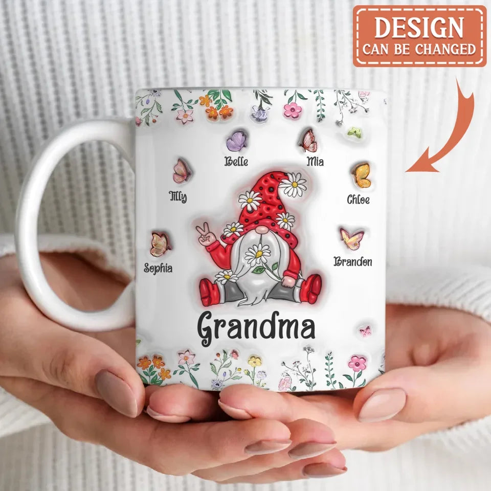 Personalized Gnome Grandma With Butterfly Coffee Mug - Christmas Gift Idea For Grandma/Grandkid - Up to 10 Kids