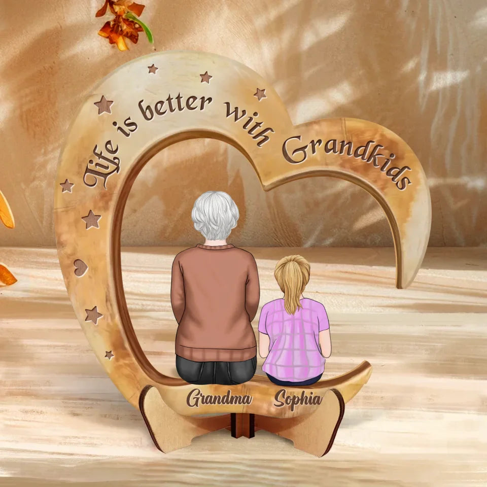 Personalized Grandma & Grandkids Heart Wooden Art - Gift Idea For Grandma/Grandpa/Grandkid - Life Is Better With Grandkids