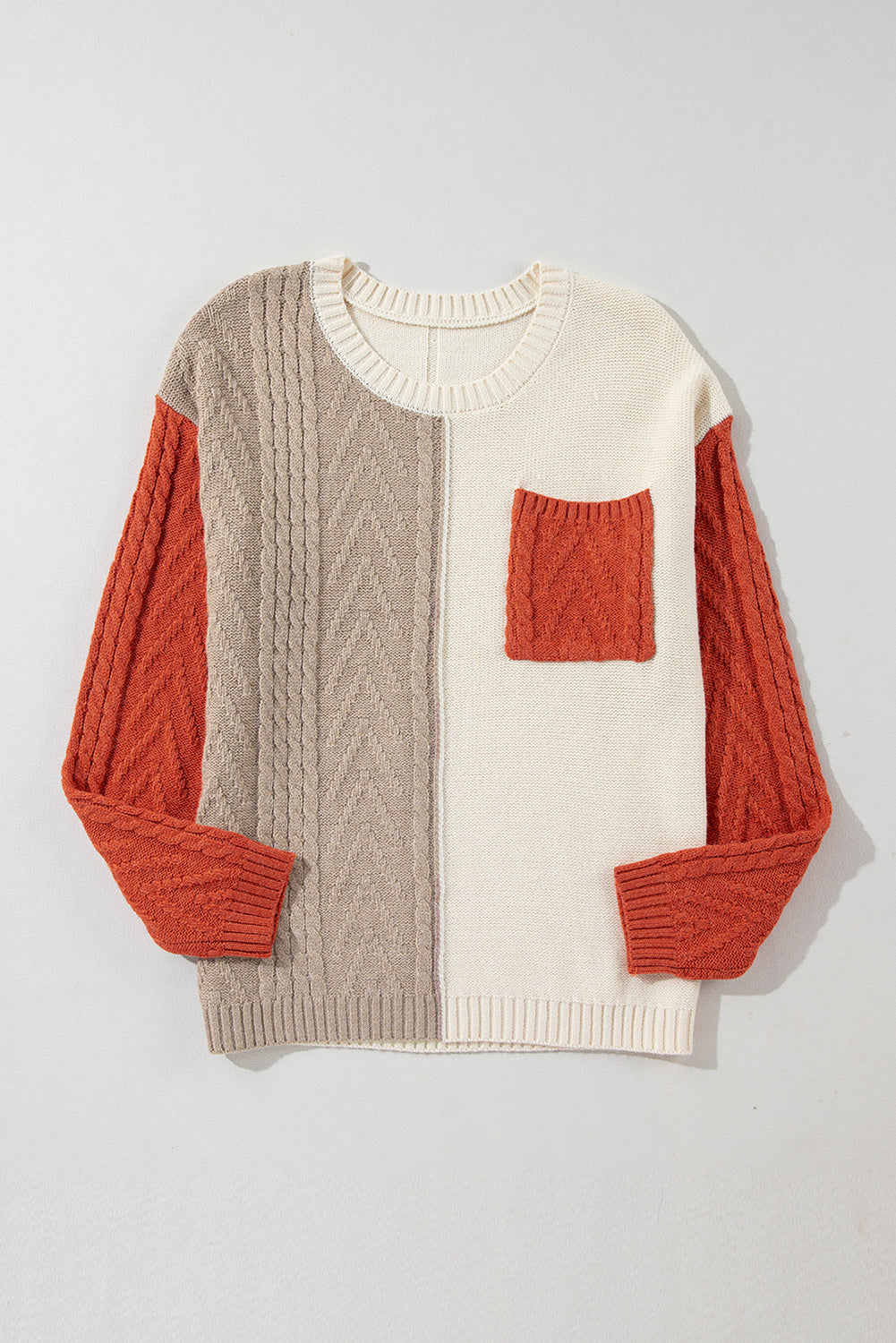 Colorblock Patch Pocket Drop Shoulder Sweater