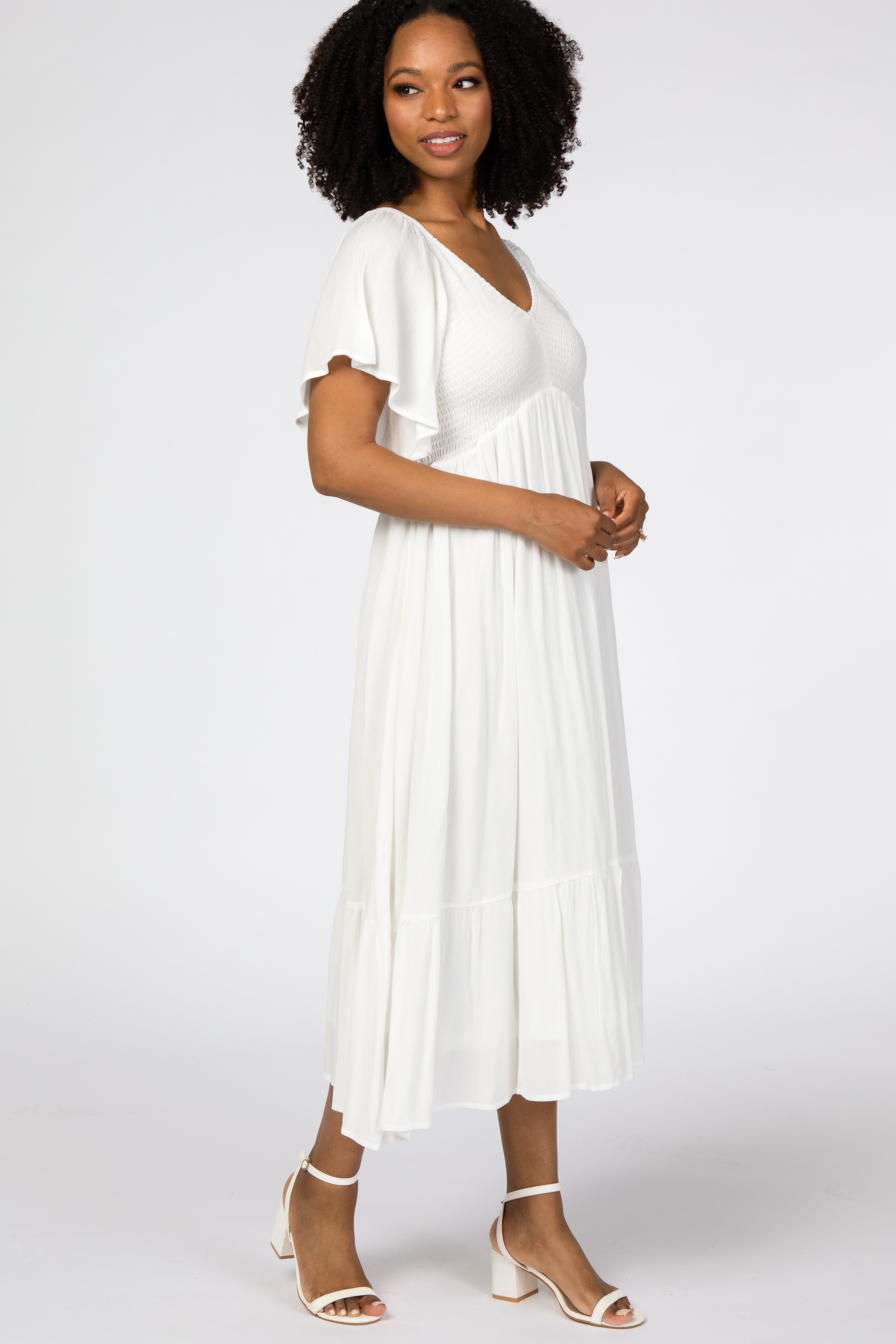 Ivory Smocked Ruffle Dress