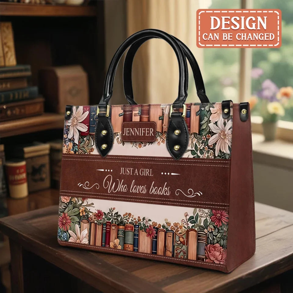 Personalized Reading Book PU Leather Handbag With Long Straps - Gift Idea For Reading Lover - Just A Girl Who Loves Books