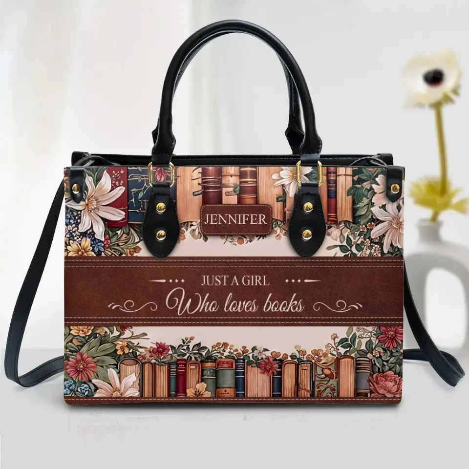 Personalized Reading Book PU Leather Handbag With Long Straps - Gift Idea For Reading Lover - Just A Girl Who Loves Books