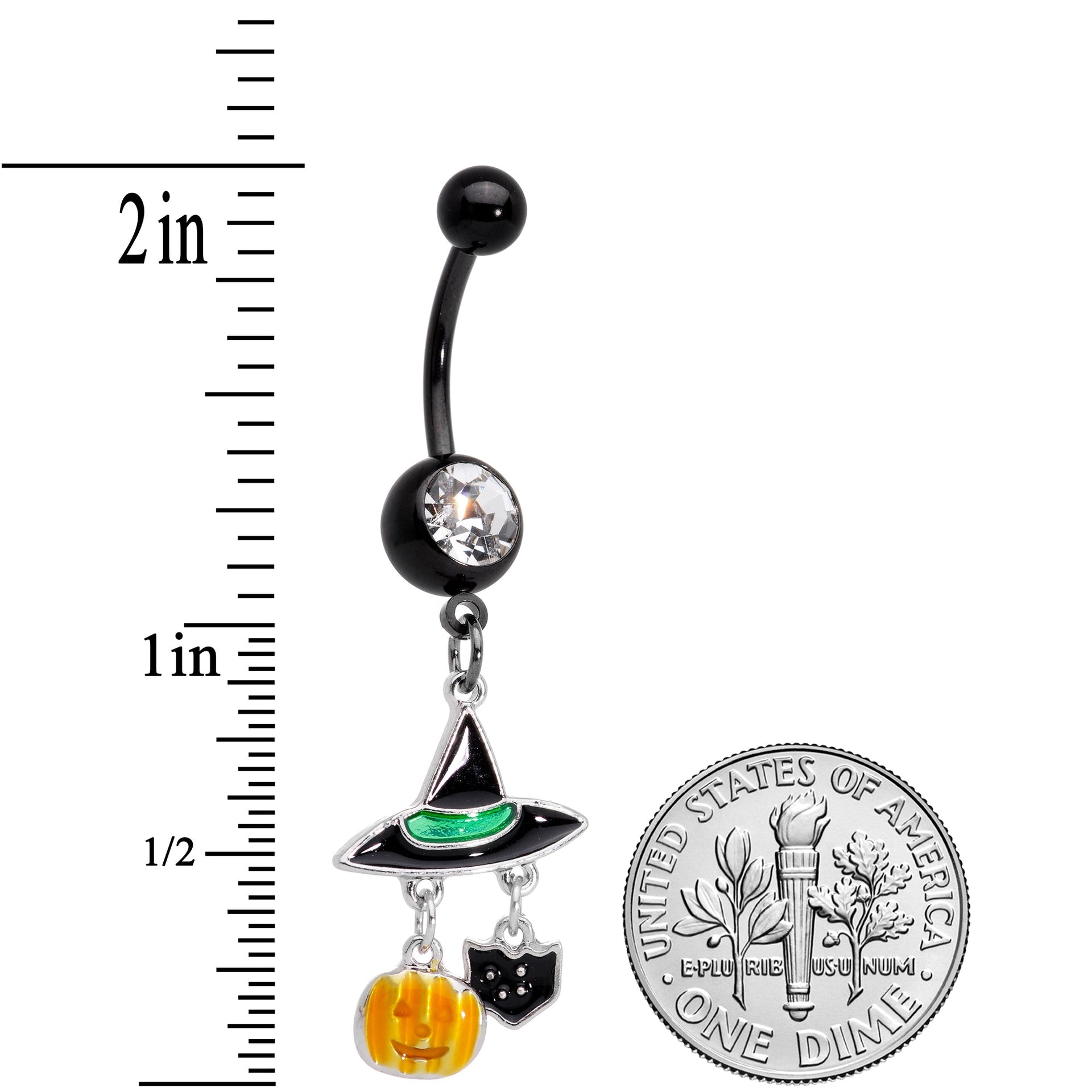 Witch Hat Pumpkin Cat Dangle Belly Button Ring Halloween Jewelry - Image 2