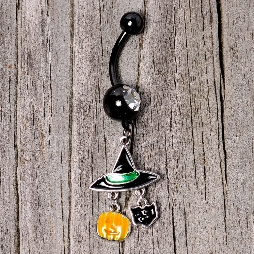 Witch Hat Pumpkin Cat Dangle Belly Button Ring Halloween Jewelry - Image 3