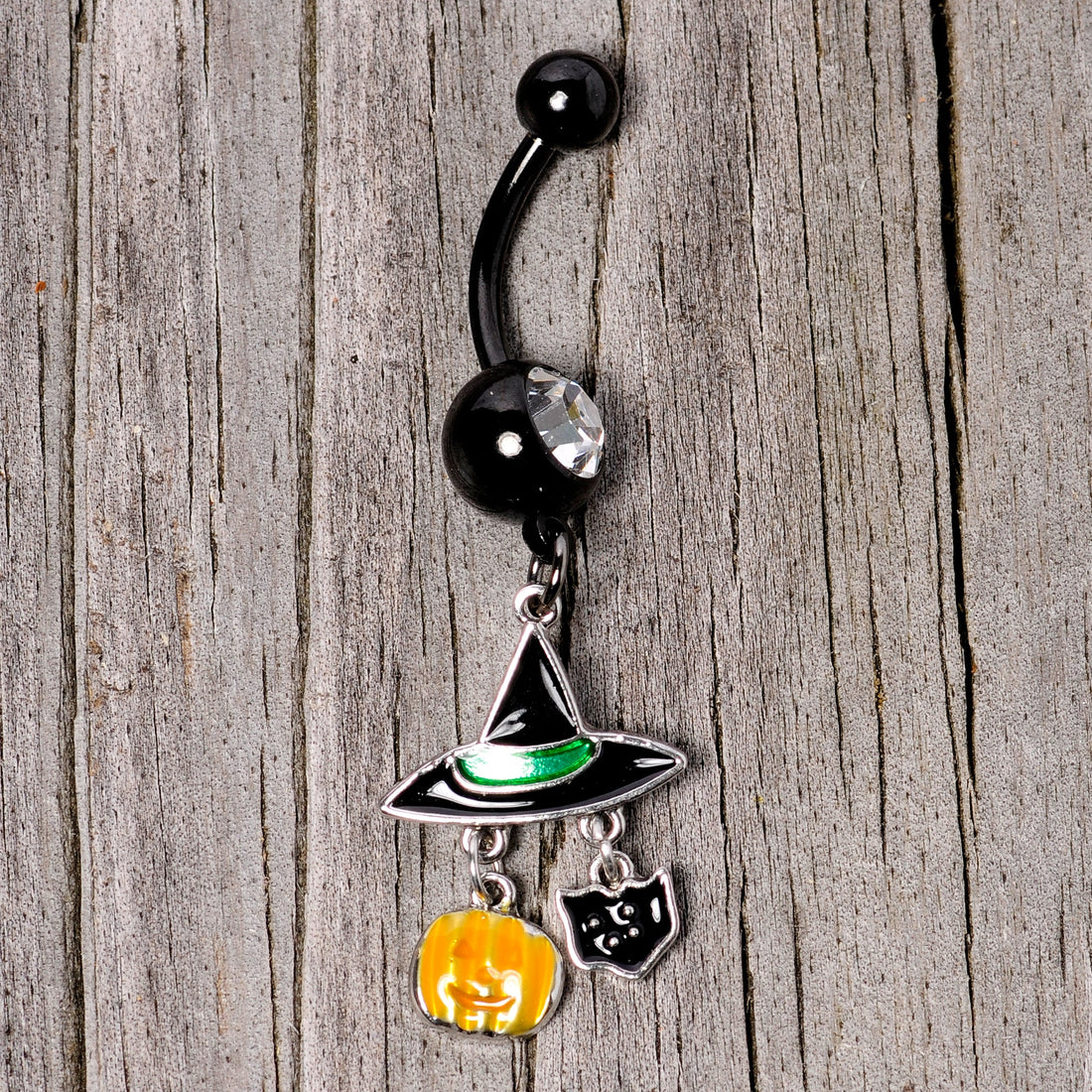 Witch Hat Pumpkin Cat Dangle Belly Button Ring Halloween Jewelry - Image 3