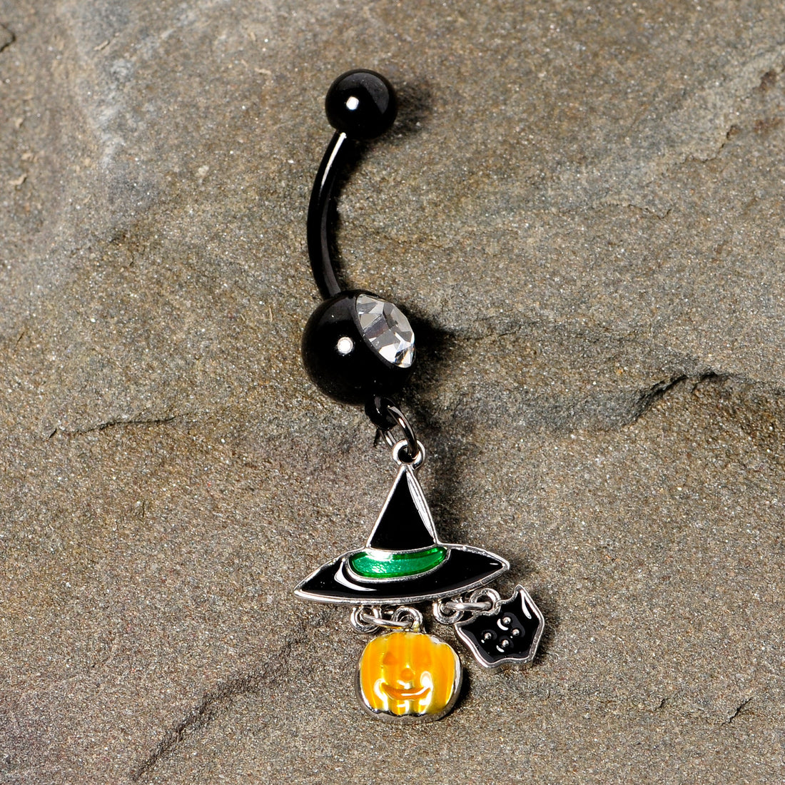 Witch Hat Pumpkin Cat Dangle Belly Button Ring Halloween Jewelry - Image 4