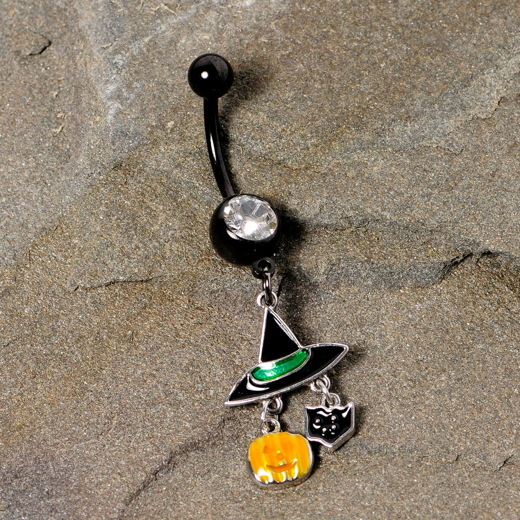 Witch Hat Pumpkin Cat Dangle Belly Button Ring Halloween Jewelry - Image 5