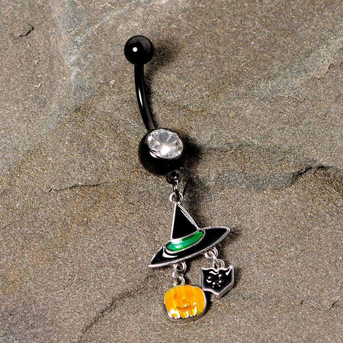 Witch Hat Pumpkin Cat Dangle Belly Button Ring Halloween Jewelry - Image 5