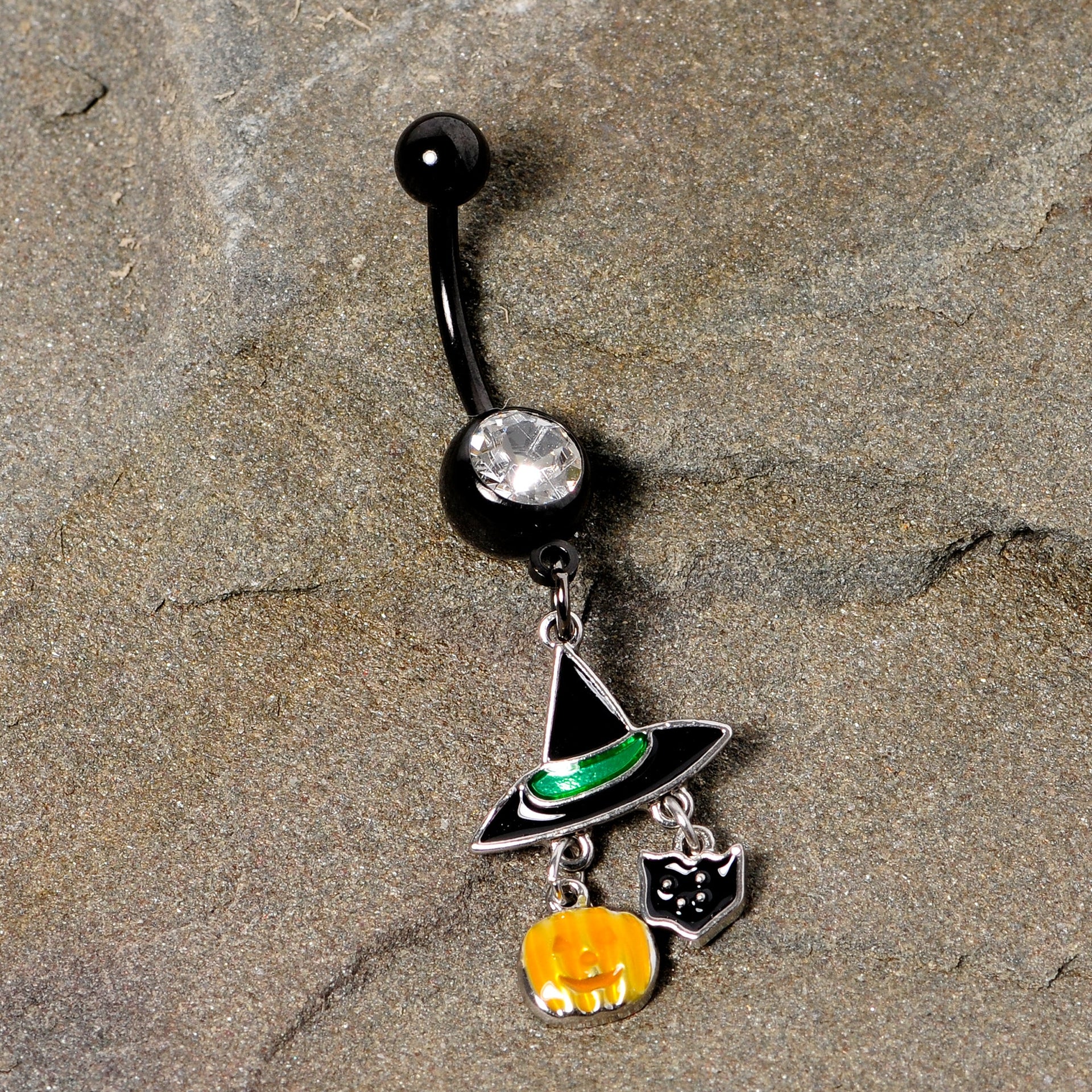 Witch Hat Pumpkin Cat Dangle Belly Button Ring Halloween Jewelry - Image 5