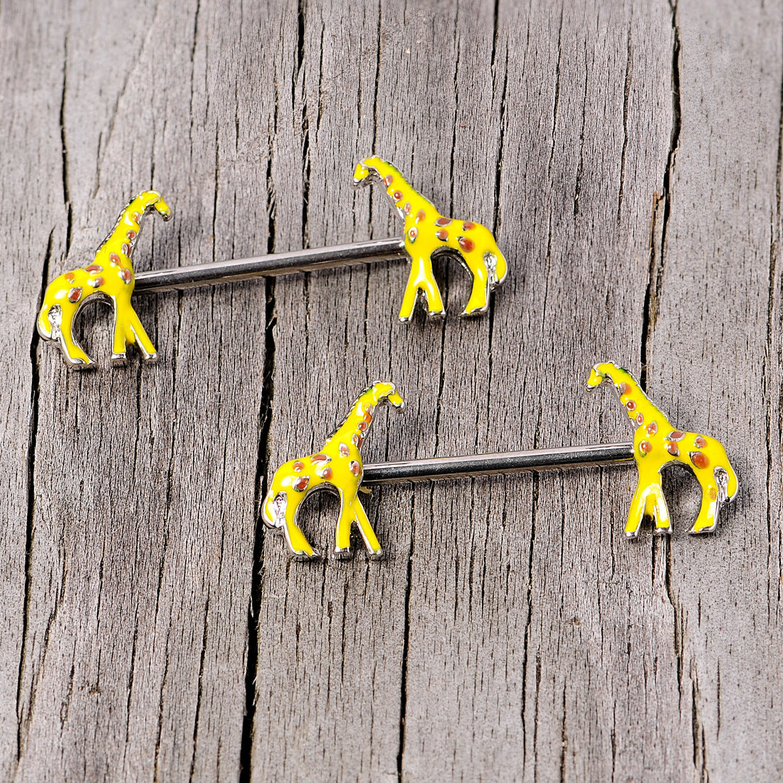 14G 9/16 Brown Yellow Giraffe Barbell Nipple Ring Set