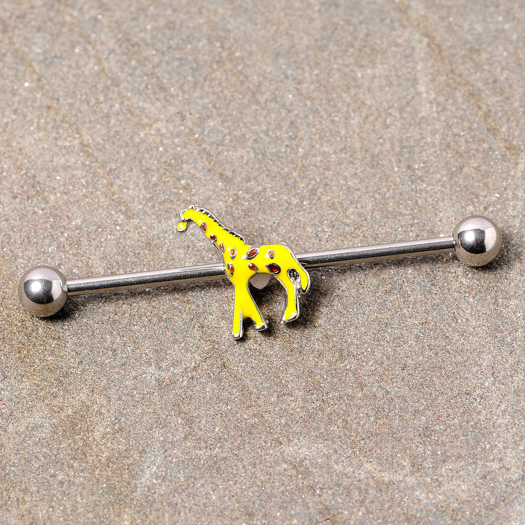 14G Giraffe Industrial Barbell with Yellow and Brown Charm - Image 2