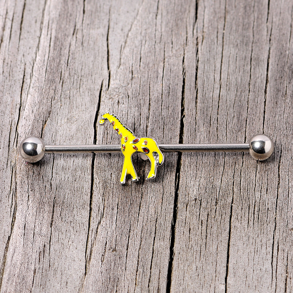 14G Giraffe Industrial Barbell with Yellow and Brown Charm - Image 3