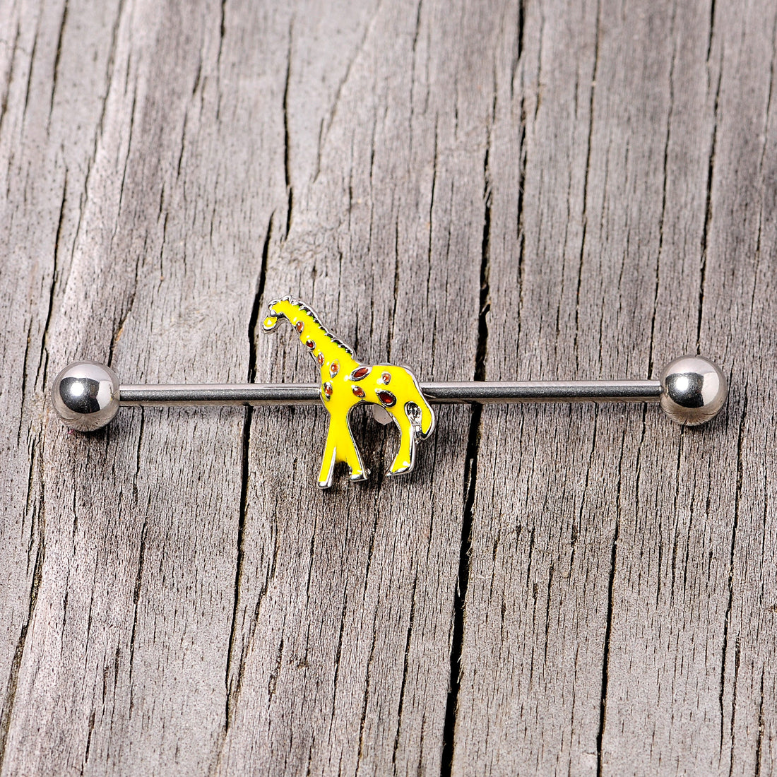 14G Giraffe Industrial Barbell with Yellow and Brown Charm - Image 3