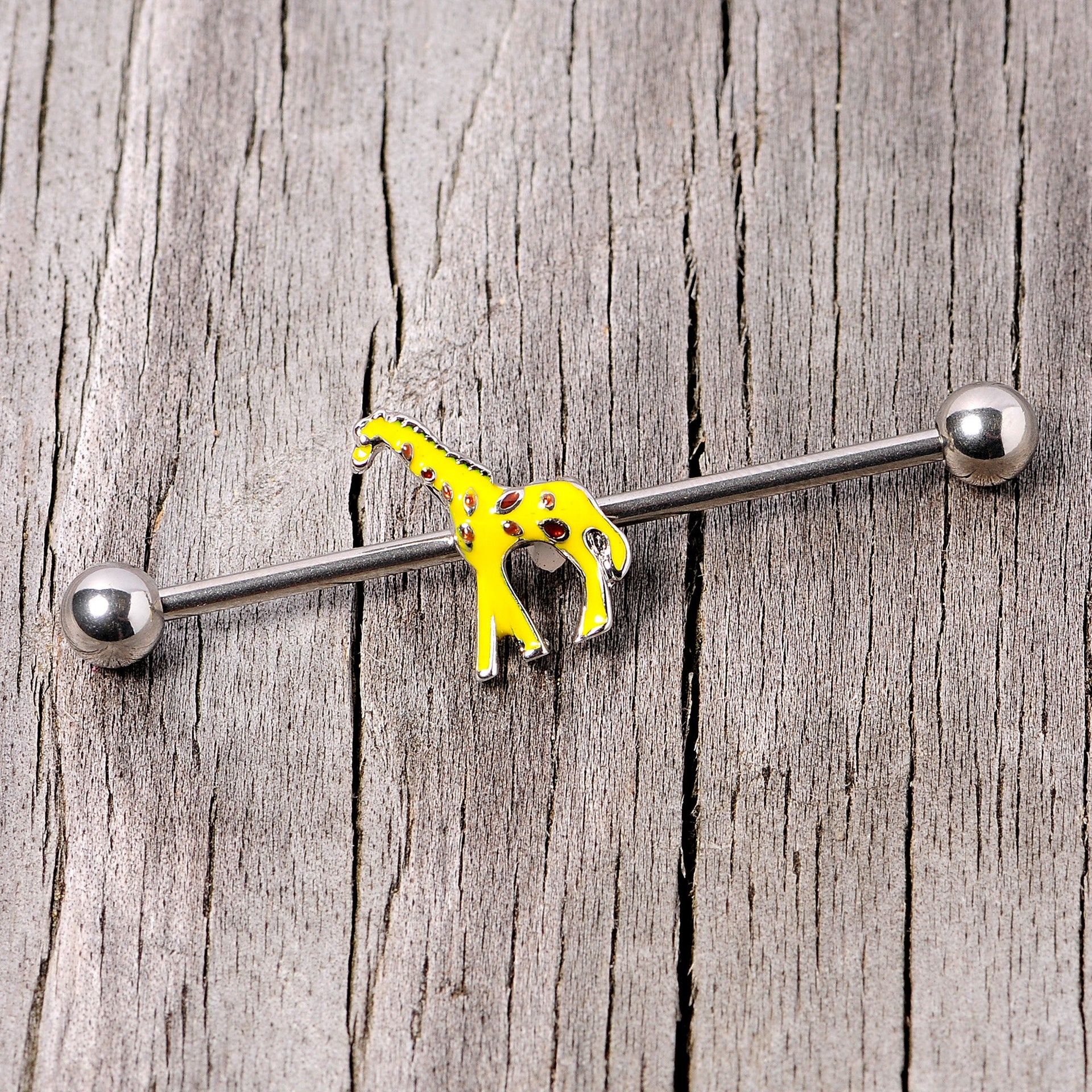 14G Giraffe Industrial Barbell with Yellow and Brown Charm - Image 4