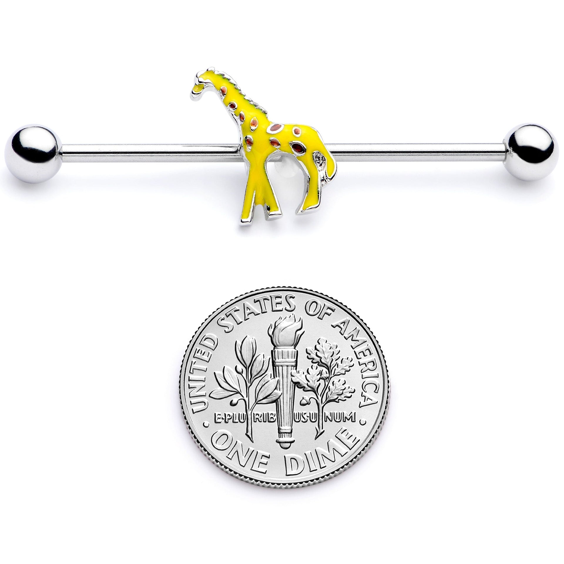 14G Giraffe Industrial Barbell with Yellow and Brown Charm - Image 5