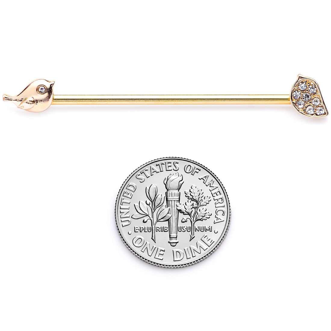 14G Clear Gem Gold Tone Little Birds Industrial Barbell 38mm