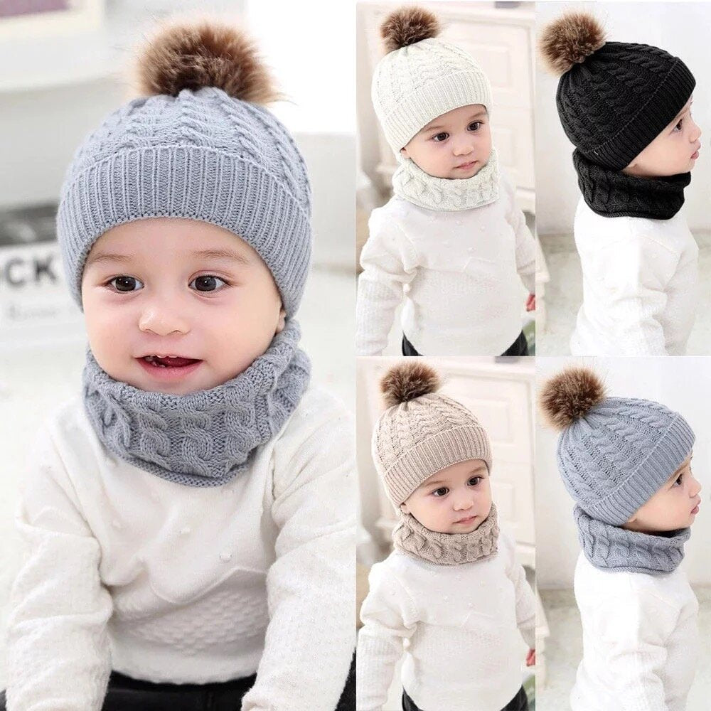 Hand-knitted beanie and neck wrap set
