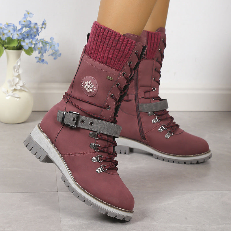 Women's High-Top Fur-Lined Snow Boots with Buckle Strap - Image 9