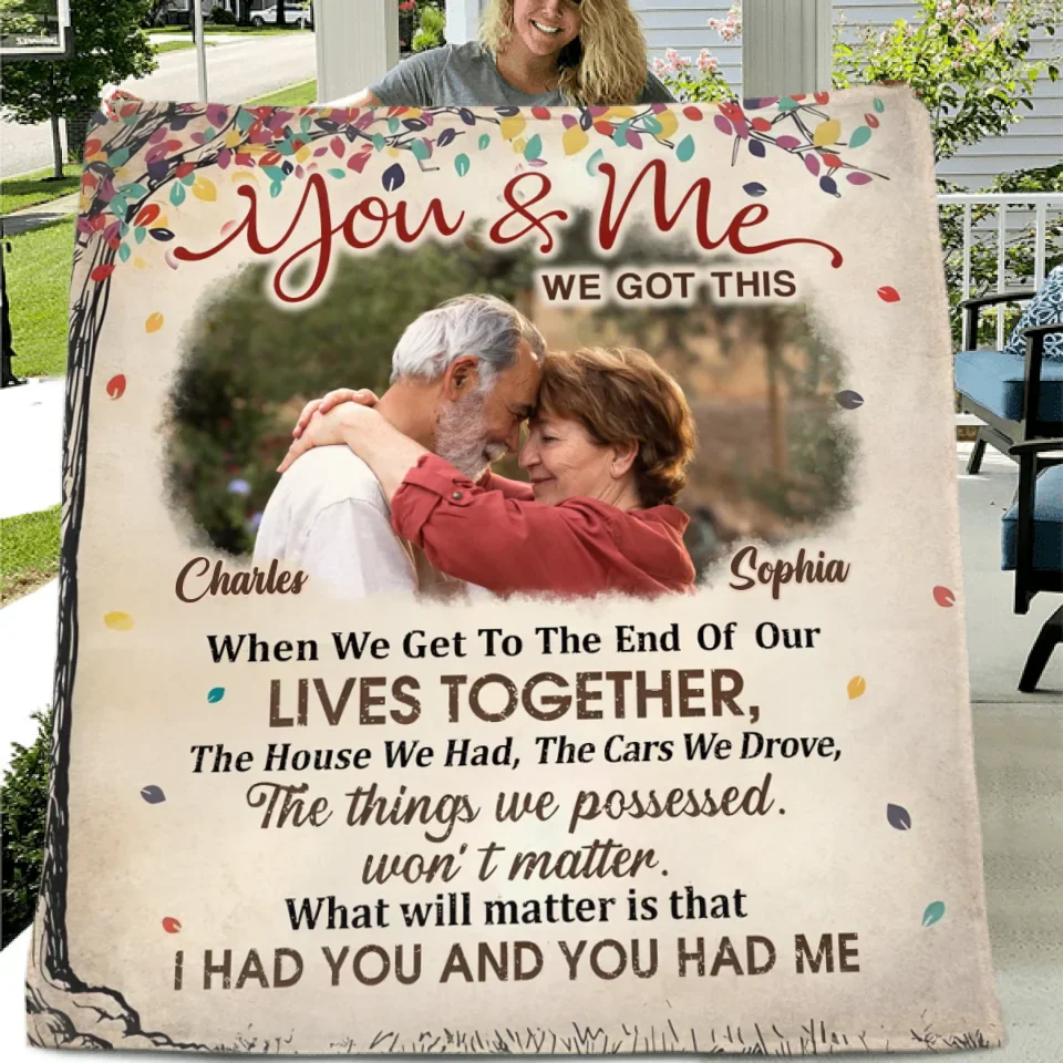 Personalized Old Couple Vintage Fleece Throw Blanket/Quilt - Upload Photo - Gift Idea For Couple - You & Me We Got This