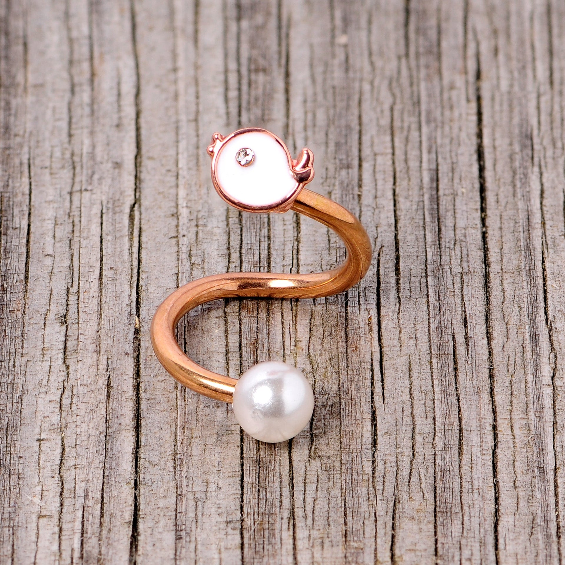 14G 3/8 Clear Gem Rose Gold Tone Bird Spiral Twister Belly Ring