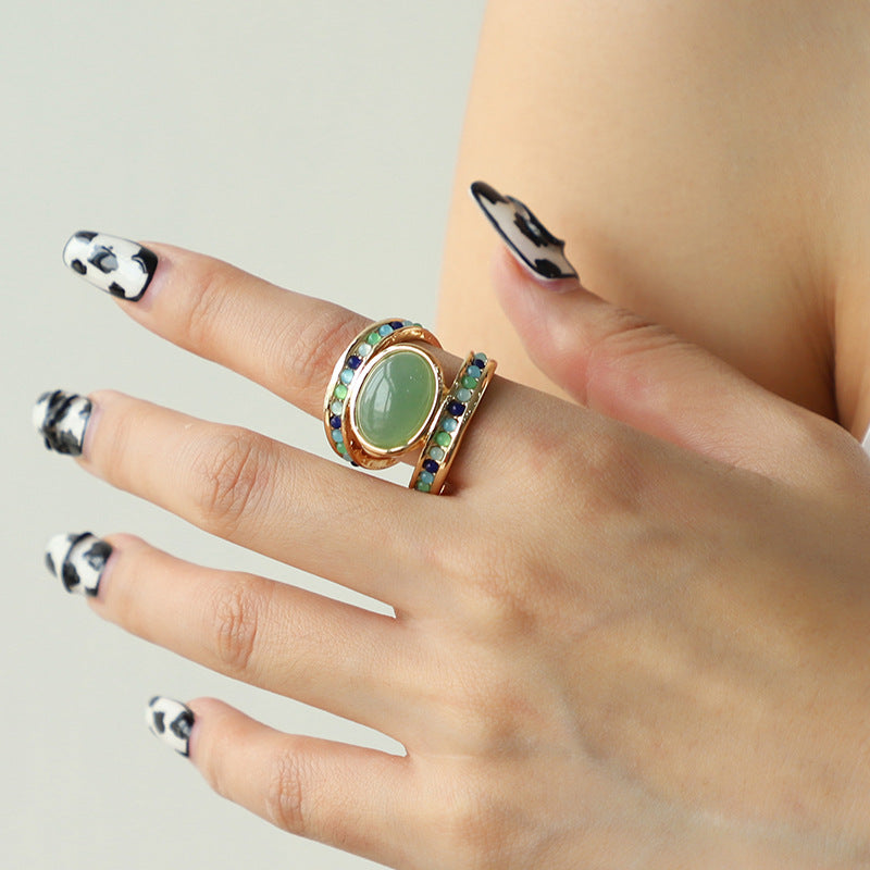 Kenjay European And American Antique Ring Cross-border Fashion Design Popular Jewelry Turquoise Tiger Eye Vintage Ring