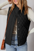 Women's Quilted Zip-Up Snap Button Vest - Relaxed Fit Outerwear