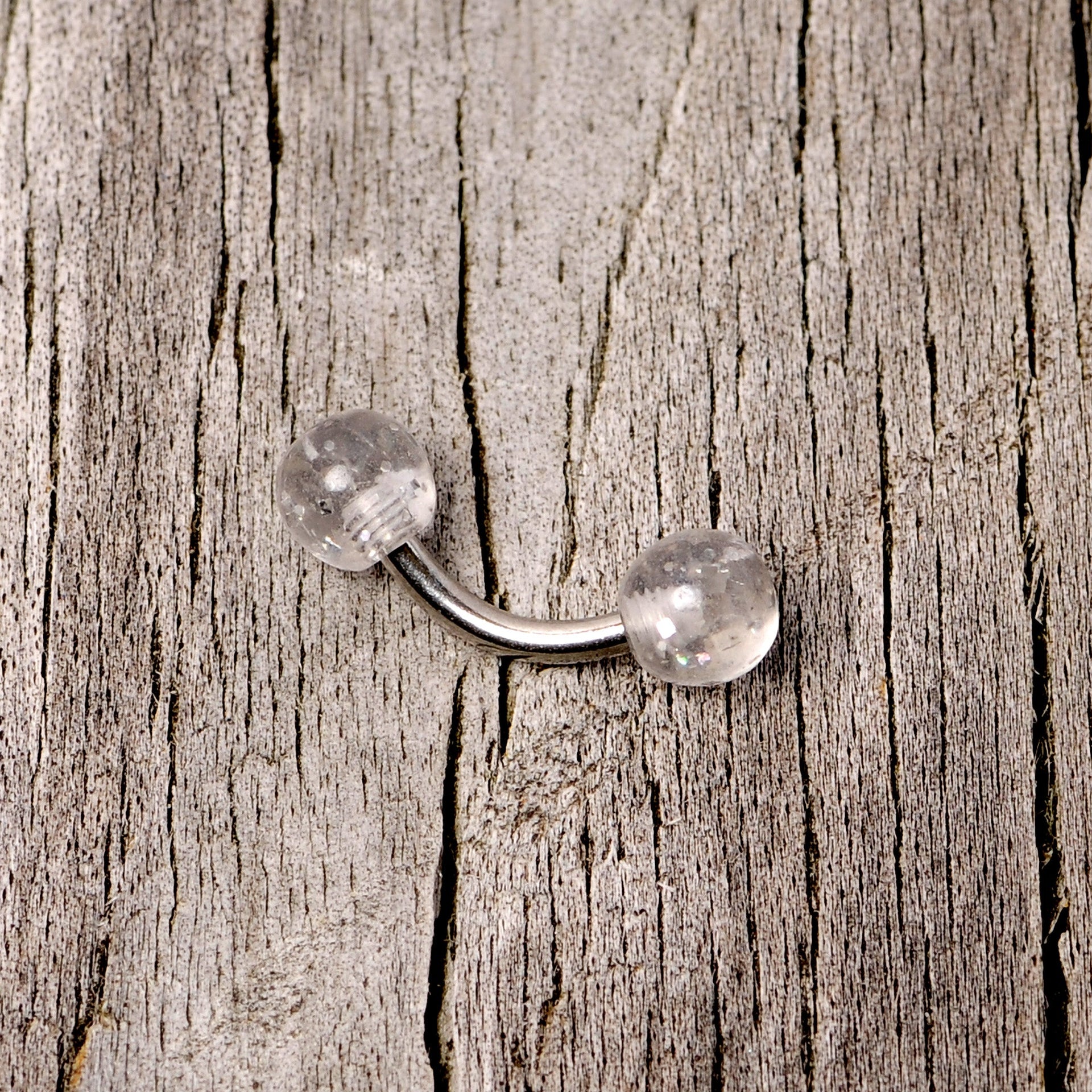 16G 1/4 Clear Speckled Acrylic Ends Curved Barbell