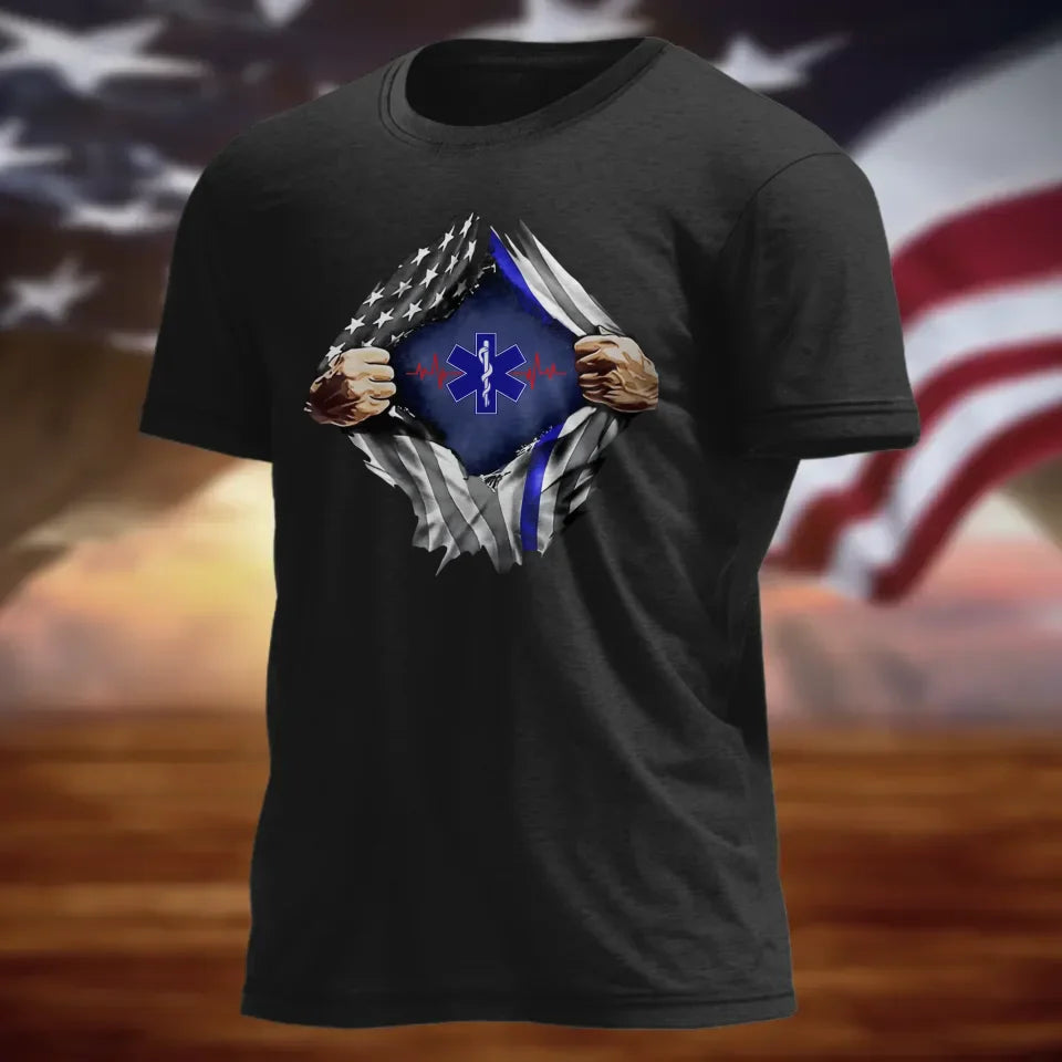 Personalized Retired AOP T-shirt - Gift Idea For EMS/Firefighter/Police - Gift Idea For Dad/Birthday - In This Family Nobody Fights Alone