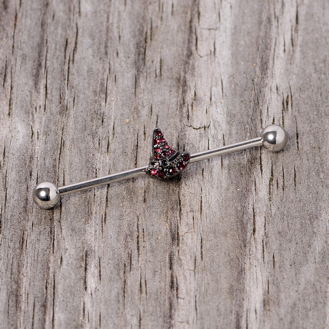 14G Purple Gem Witch Hat Halloween Industrial Barbell 38mm