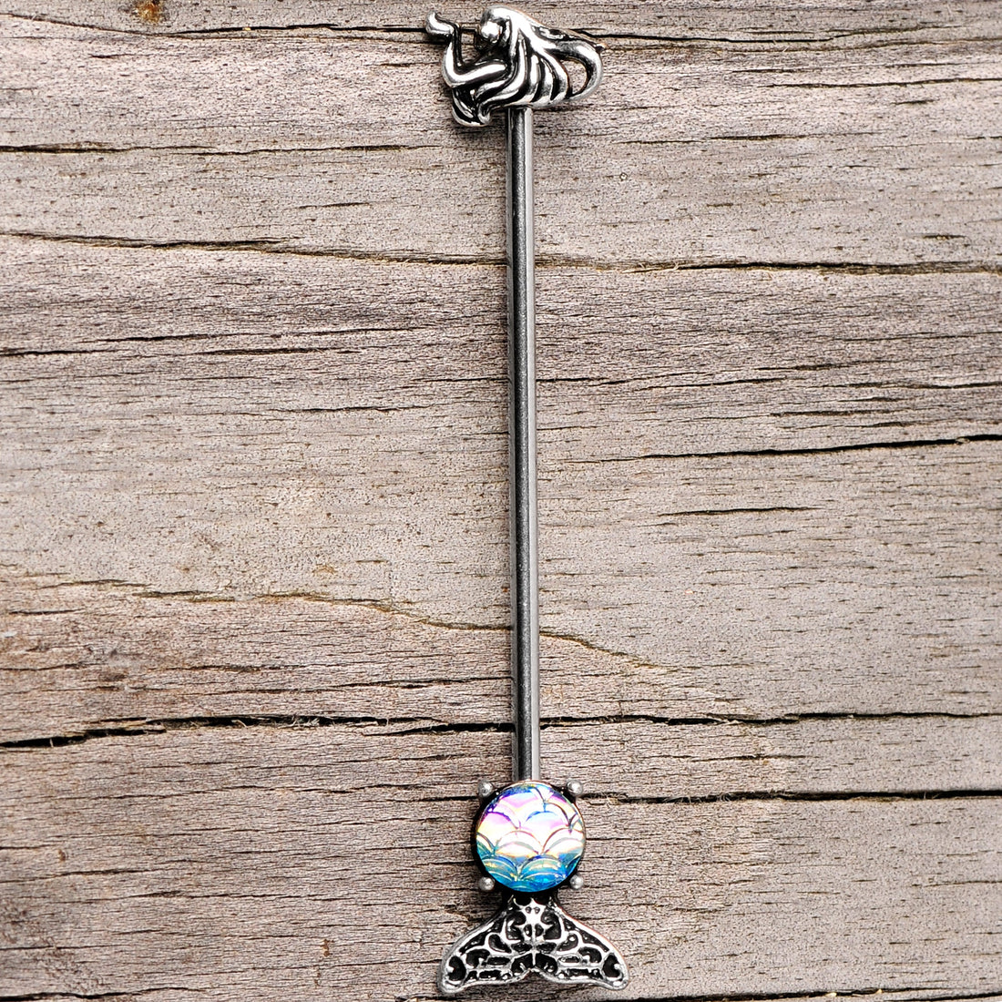 14G Blue Mermaid Scale Tail Industrial Barbell 38mm