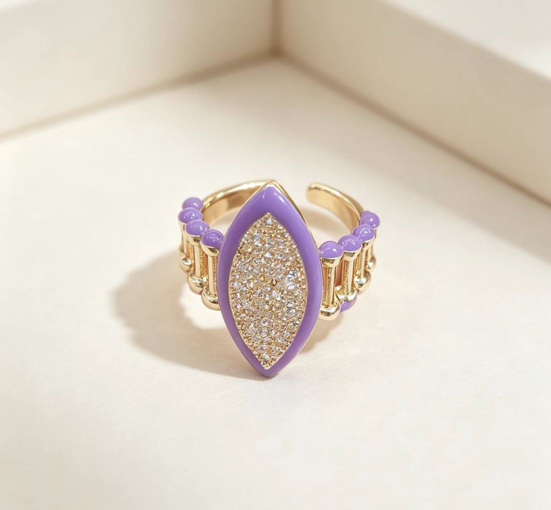 Adjustable Water-Drop Geometric Ring with Diamond Accents