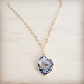 Gilded Black Agate Pendant Necklace with Beaded Chain Detail - Image 5