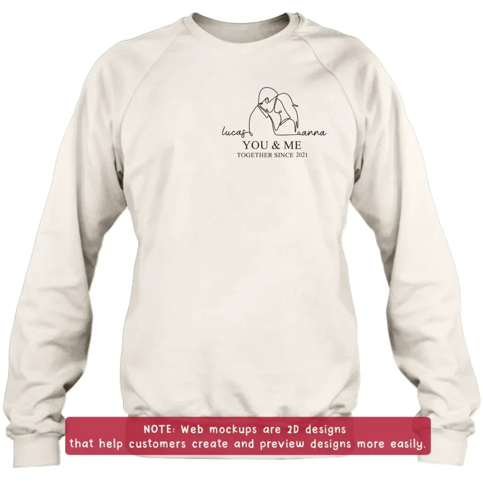 Personalized Couple Portrait Embroidered T-shirt/Sweater/Hoodie - Photo To Line Drawing - Valentine's Day/Anniversary Gift Idea For Couple - You & Me Together Since