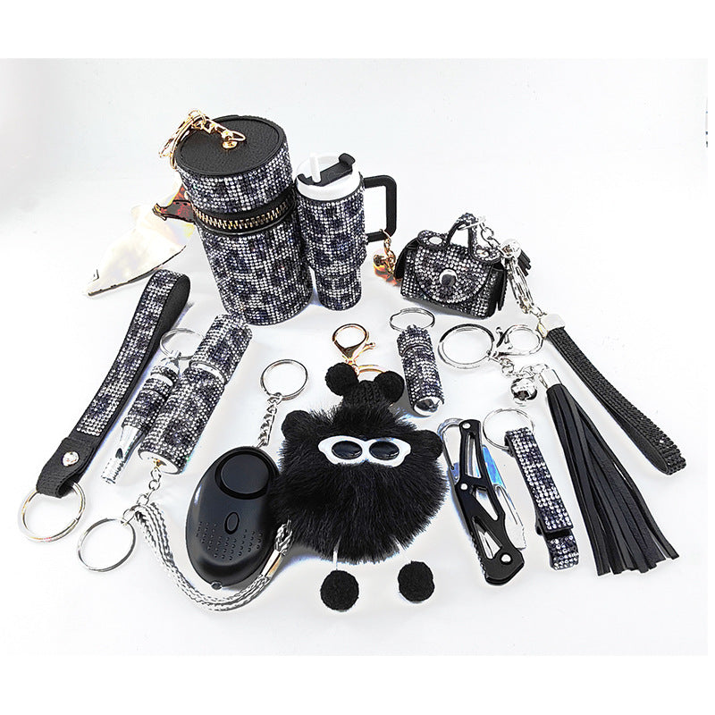 12-Piece Diamond-Embellished Leopard Print Keychain Set for Bags
