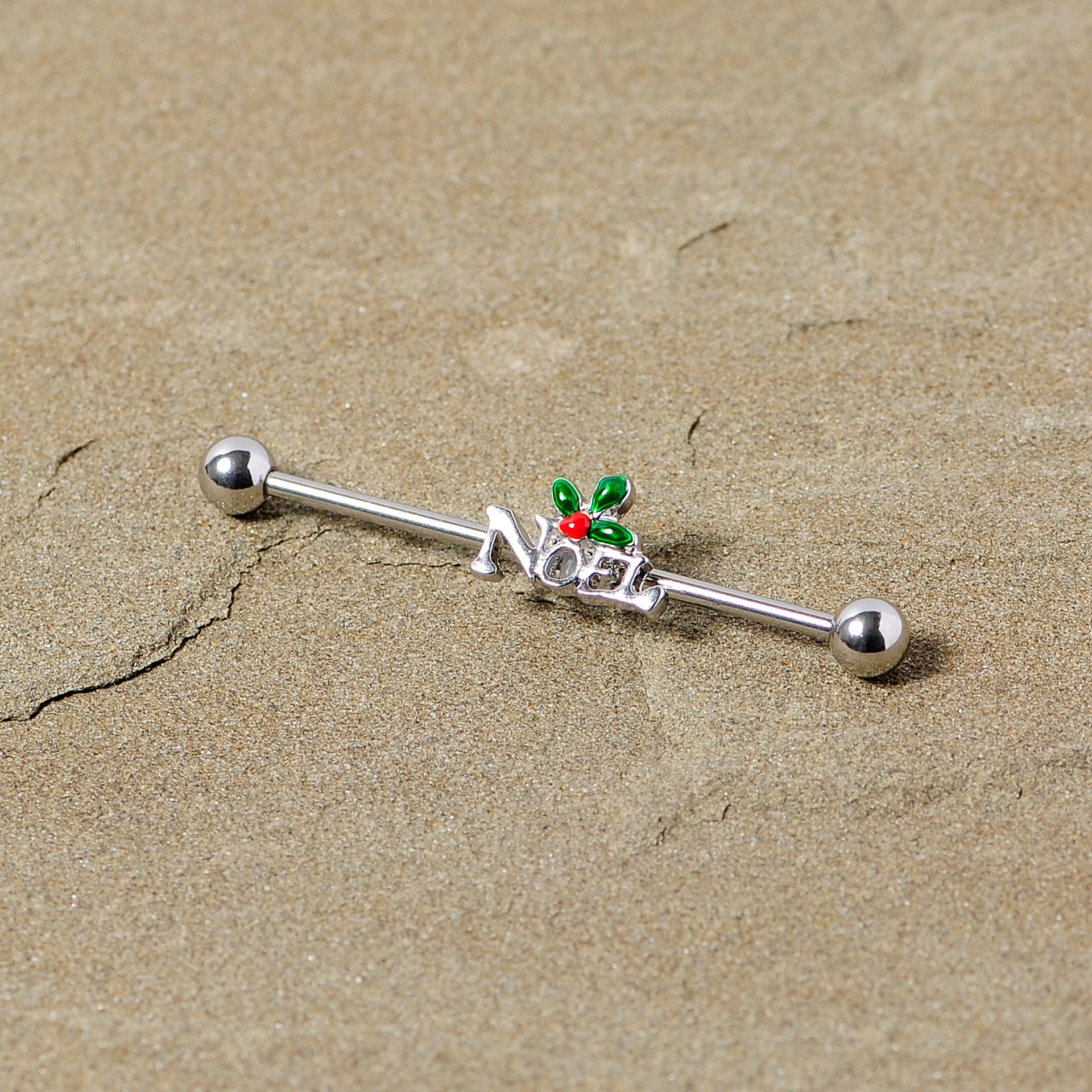 14G Red Gem Noel Holiday Christmas Industrial Barbell 38mm