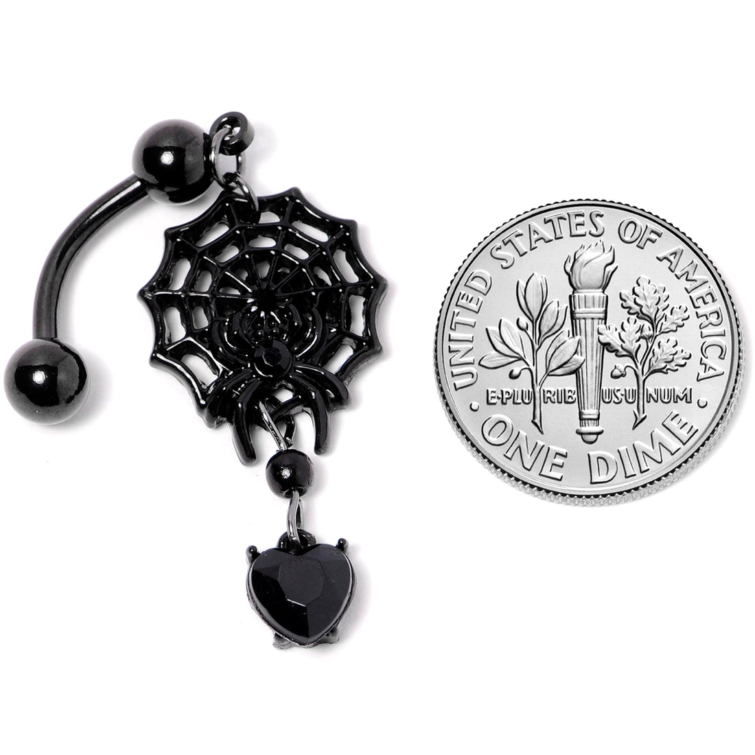 Black Gem Black Spiderweb Halloween Reversible Dangle Belly Ring